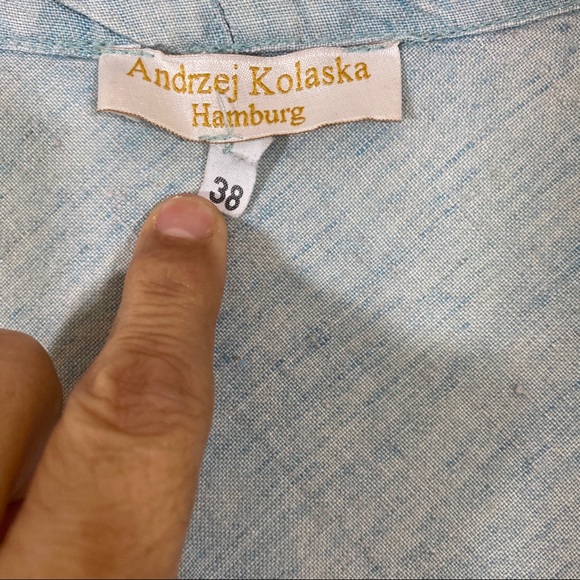 Andrzej Kolaska Linen Blouse Top Linen Scoop V Neck Blue Top Long Sleeve - Picture 3 of 7